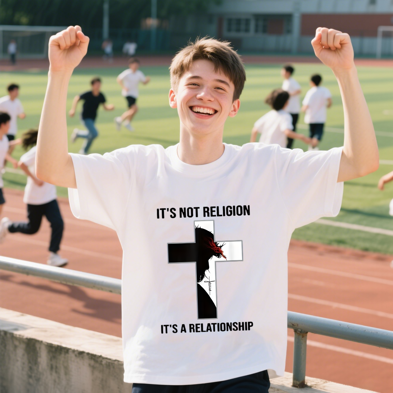 It's Not Religion It's A Relationship With A Man In A Cross T-Shirt, 100% Cotton, Short Sleeve, Crew Neck, Unisex For Men And Women