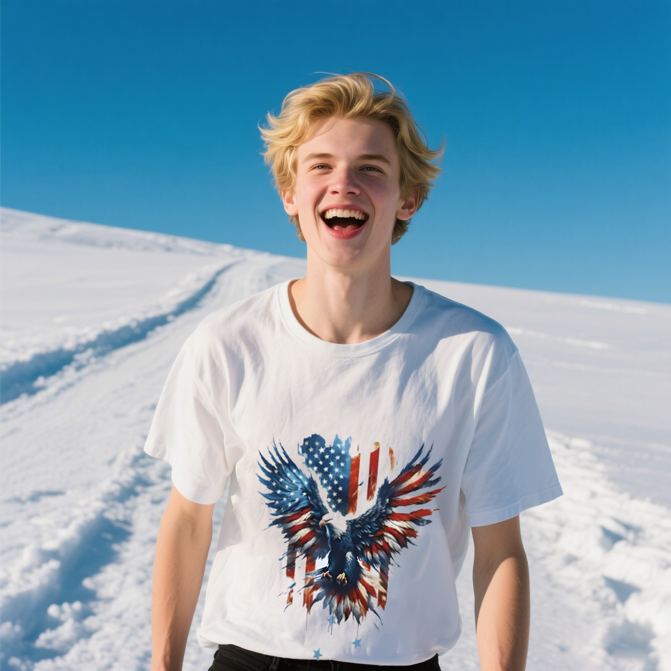 Eagle With American Flag And Its Colors T-Shirt, For 4th of July, Cotton, Short Sleeve, Crew Neck, Unisex For Men And Women