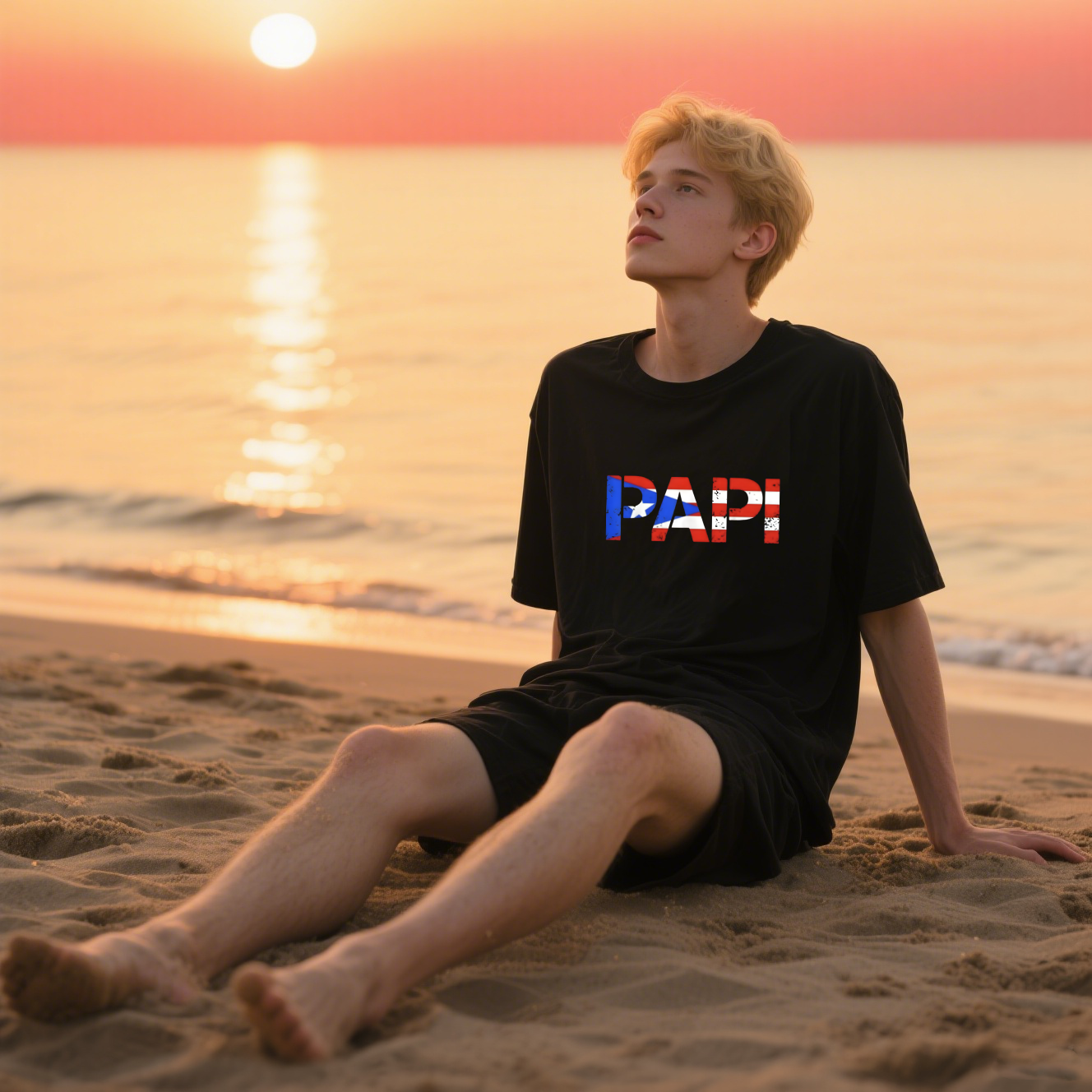 PAPI With American Flag Colors T-Shirt, 100% Cotton, Short Sleeve, Crew Neck, Unisex For Men And Women