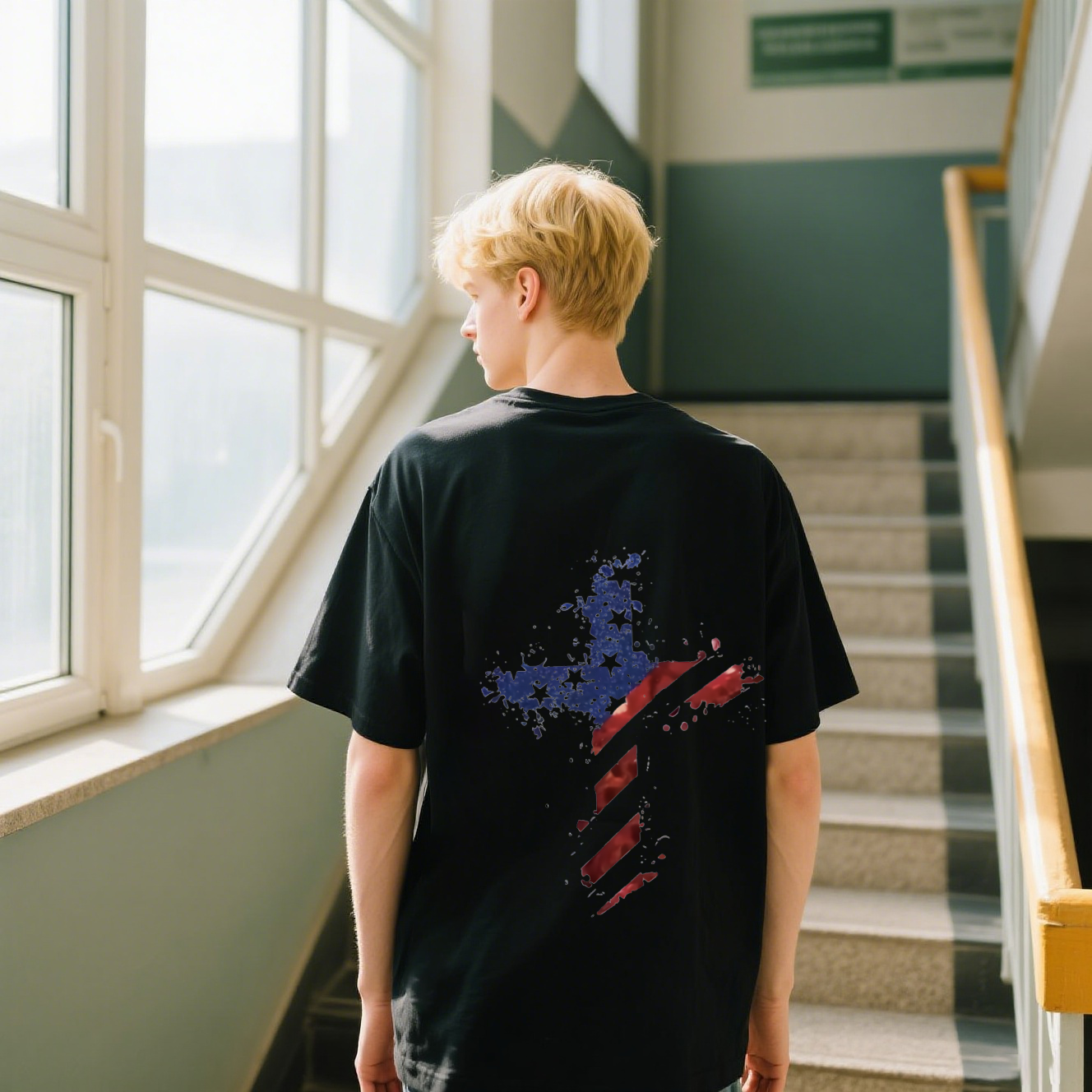 Cross With American Flag Colors T-Shirt, For 4th of July, Cotton, Short Sleeve, Crew Neck, Unisex For Men And Women