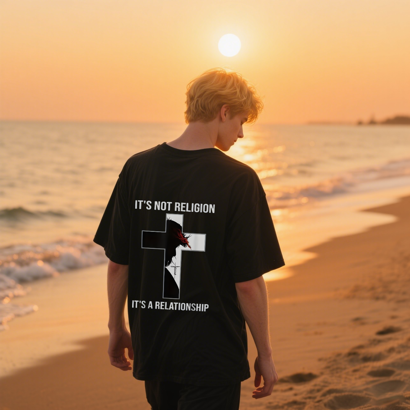 It's Not Religion It's A Relationship With A Man In A Cross T-Shirt, 100% Cotton, Short Sleeve, Crew Neck, Unisex For Men And Women