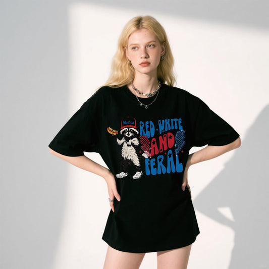 Comfort Colors Red White And Feral Shirt, Funny USA Shirt, Funny Raccoon Shirt ,4th of July Feral PNG, Hotdog Raccoon, Unisex