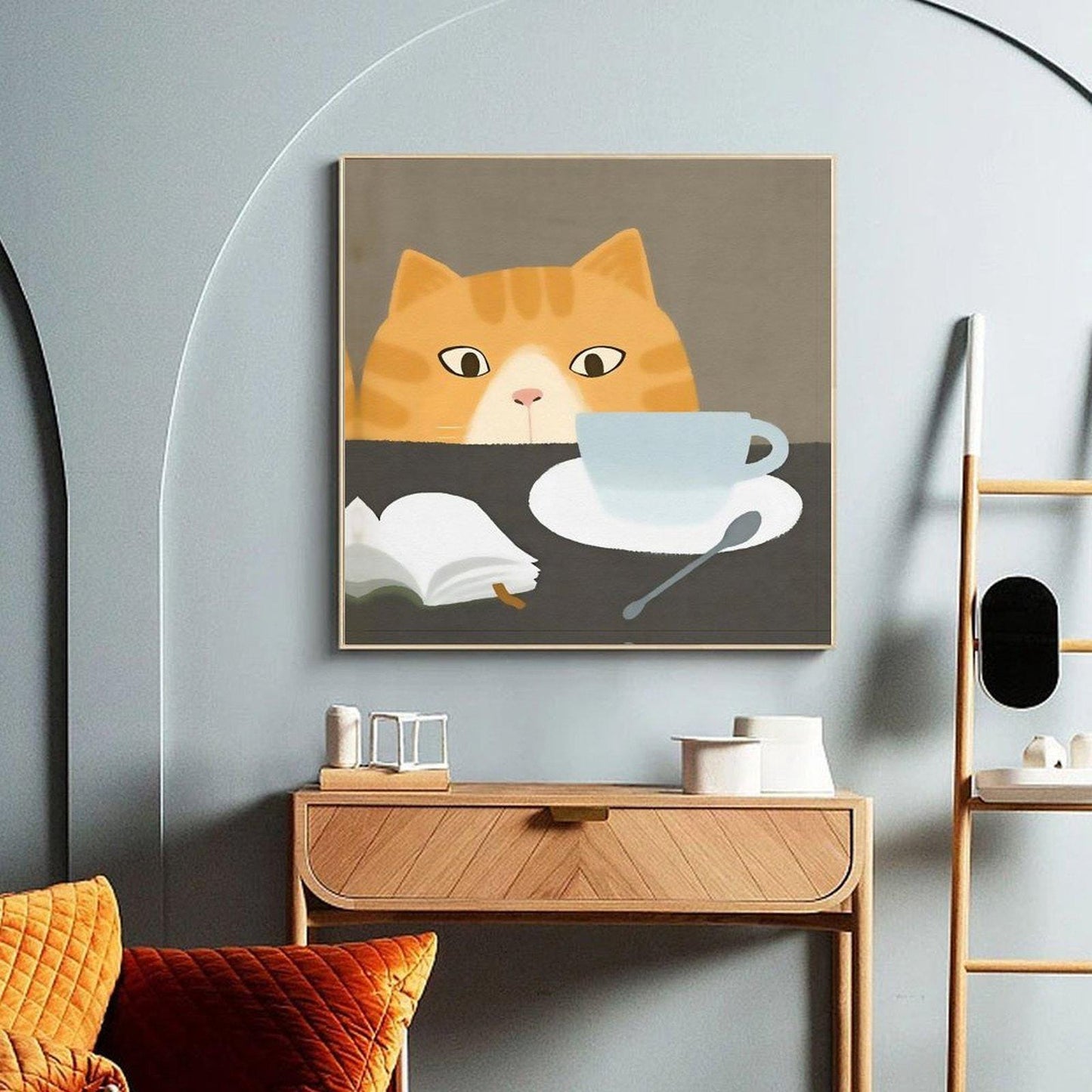 Abstract Cat Canvas Wall Art, 20x20 inches, for Living Room, Bedroom, Bathroom, Kitchen, Home and Office