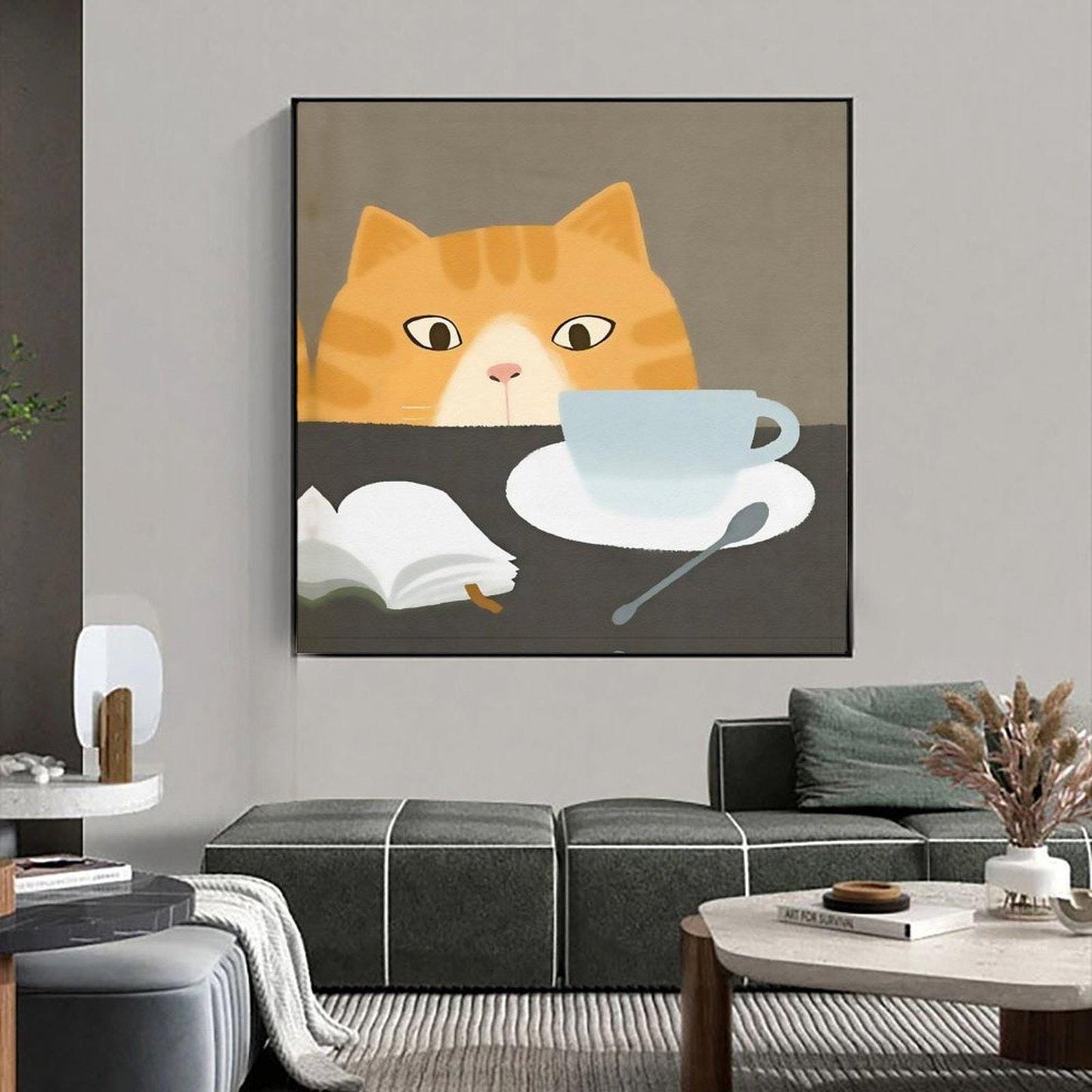 Abstract Cat Canvas Wall Art, 20x20 inches, for Living Room, Bedroom, Bathroom, Kitchen, Home and Office