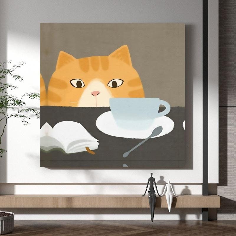 Abstract Cat Canvas Wall Art, 20x20 inches, for Living Room, Bedroom, Bathroom, Kitchen, Home and Office