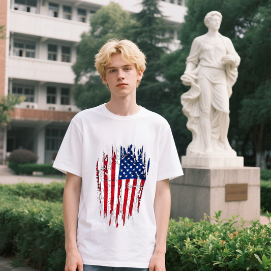 American Flag T-Shirt, For 4th of July, 100% Cotton, Short Sleeve, Crew Neck, Unisex For Men And Women
