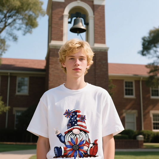 Santa Claus With American FLag T-Shirt, For 4th of July, 100% Cotton, Short Sleeve, Crew Neck, Unisex For Men And Women