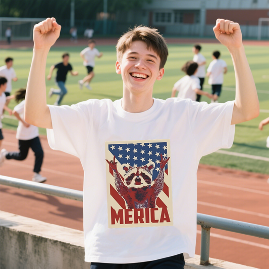 American Flag With Bear T-Shirt, For 4th of July, 100% Cotton, Short Sleeve, Crew Neck, Unisex For Men And Women