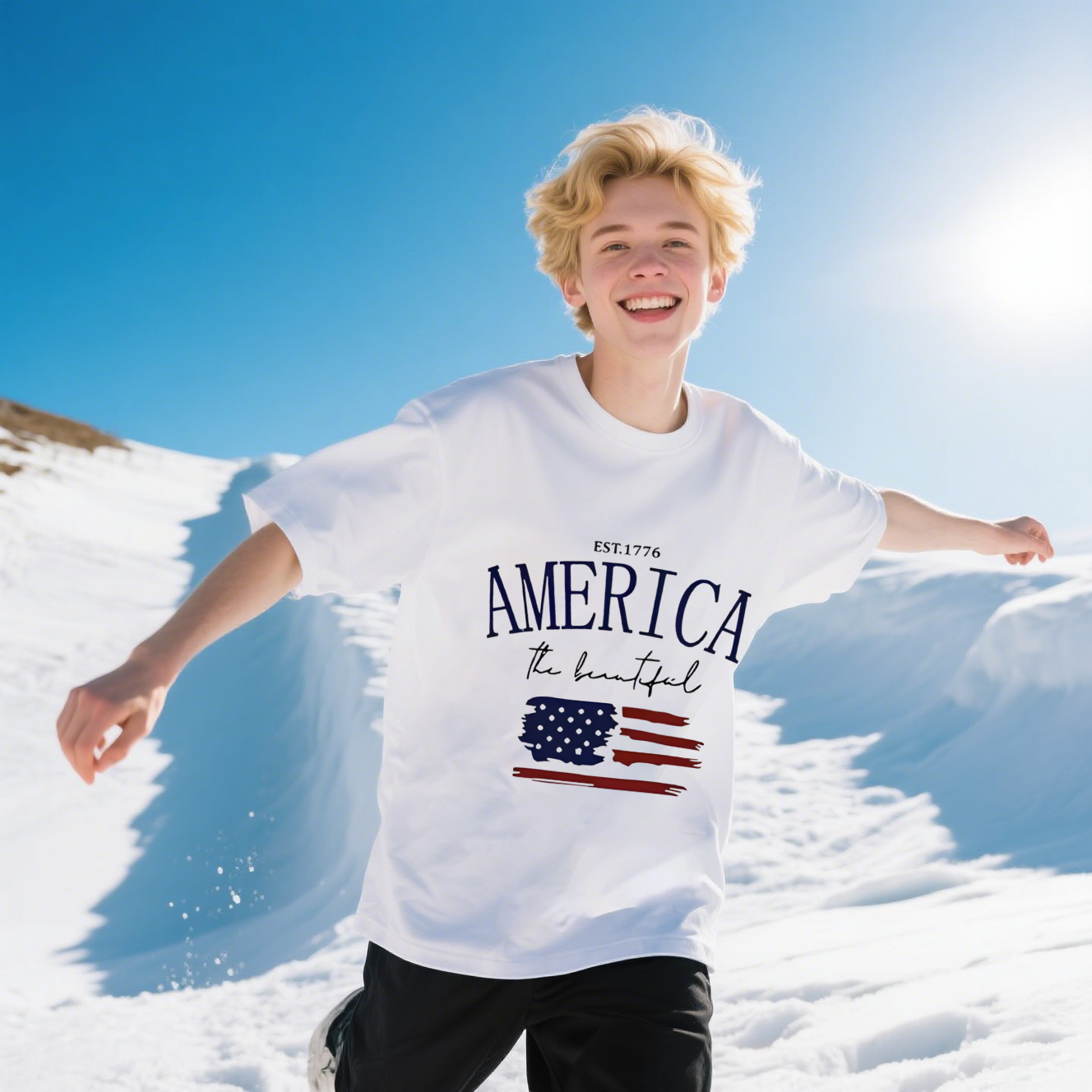 America Is Beautiful With American Flag T-Shirt, For 4th of July, Cotton, Short Sleeve, Crew Neck, Unisex For Men And Women