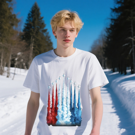 Aircrafts Take Off And Spray Colorful Gases T-Shirt, For 4th of July Shirt, 100% Cotton, Short Sleeve, Crew Neck, Unisex For Men And Women