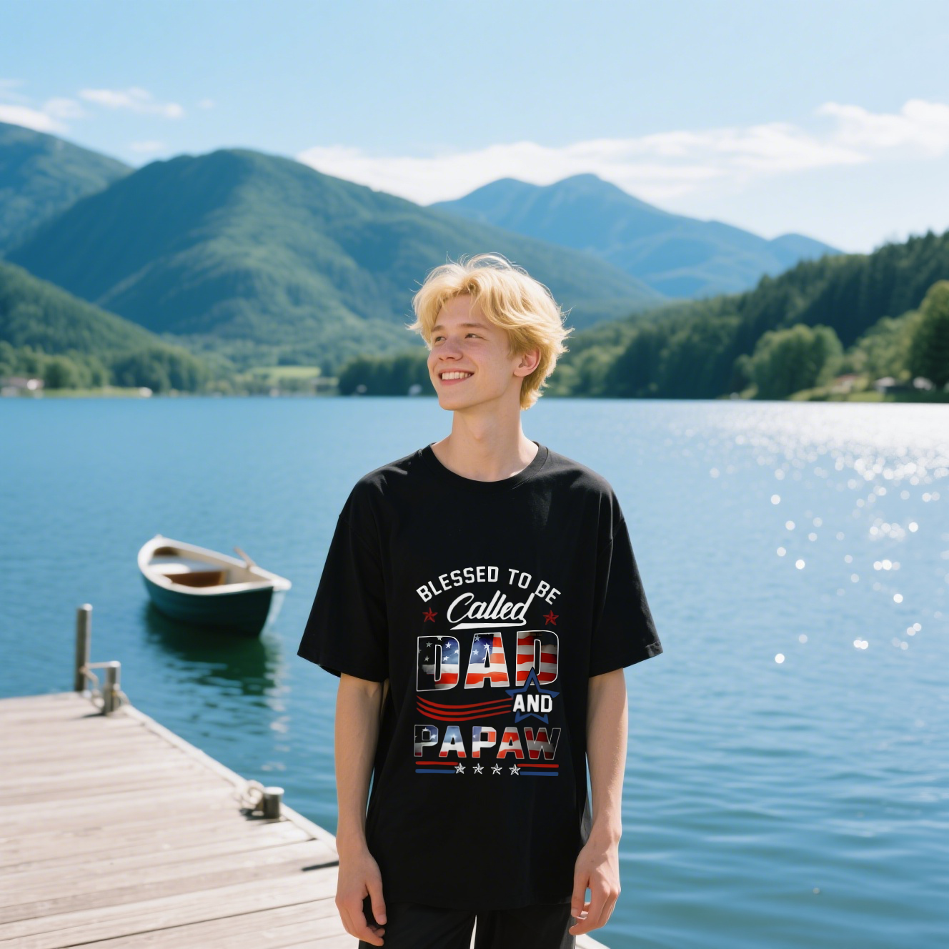 Blessed To Be Called Dad And Papaw T-Shirt, For 4th of July, 100% Cotton, Short Sleeve, Crew Neck, Unisex For Men And Women