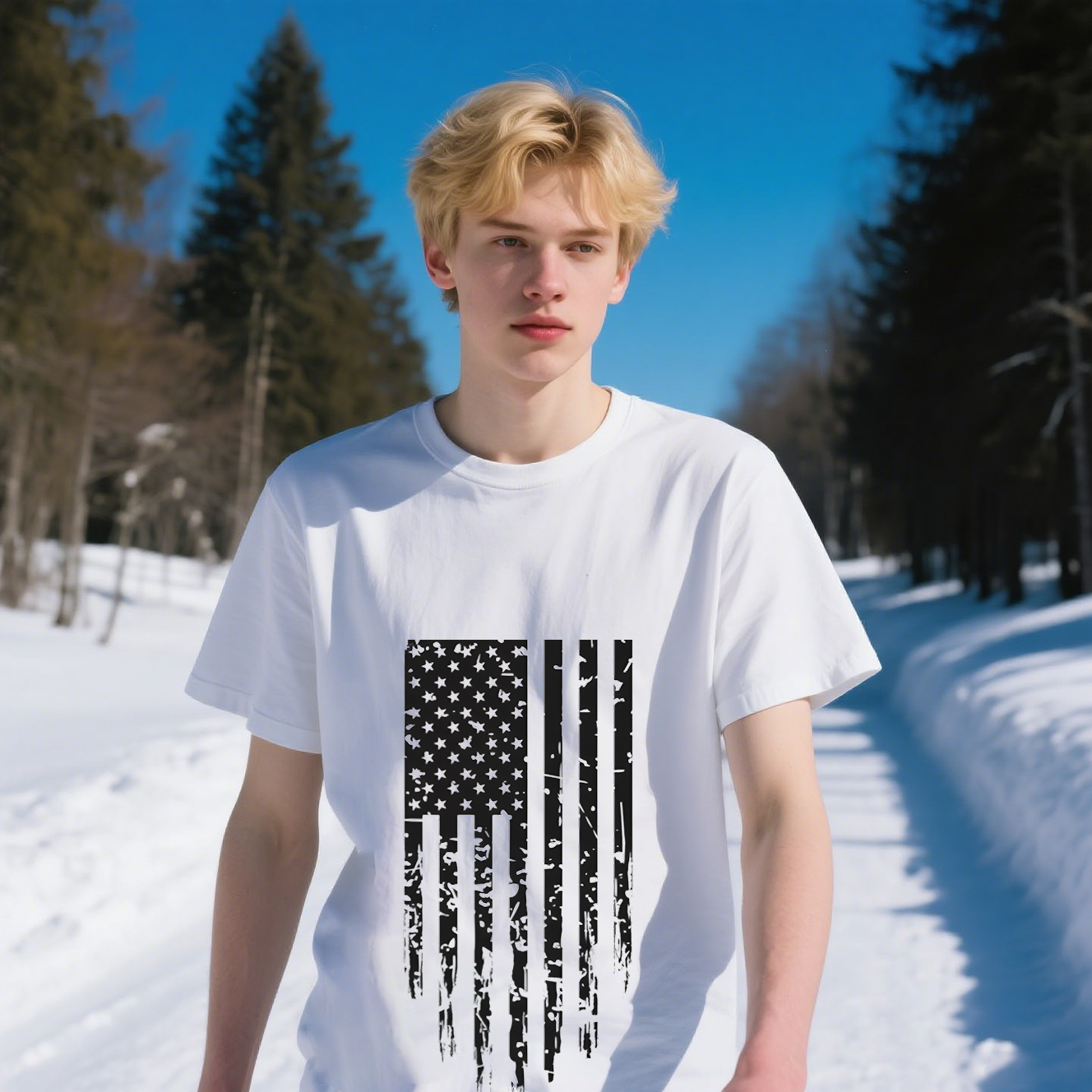 American Flag T-Shirt, For 4th of July, Cotton, Short Sleeve, Crew Neck, Unisex For Men And Women