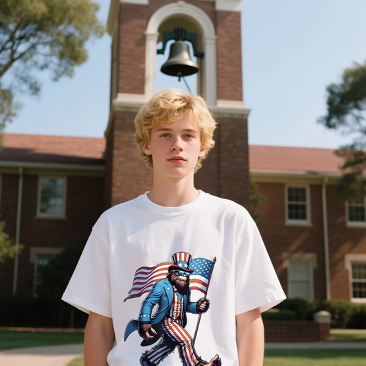 Orang With American Flag T-Shirt, For 4th of July, Cotton, Short Sleeve, Crew Neck, Unisex For Men And Women