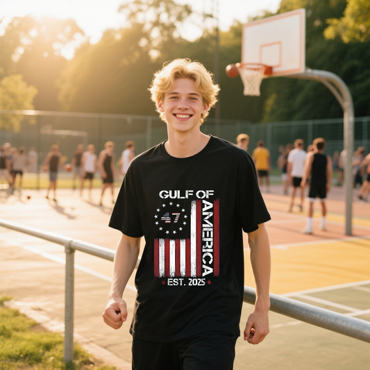 Gulf Of America Est 2025 T-Shirt, 100% Cotton, Short Sleeve, Crew Neck, Unisex For Men And Women