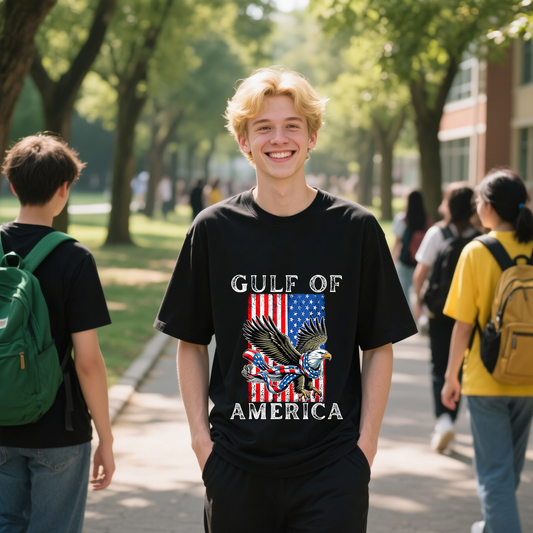 Gulf Of America With Eagle And American Flag T-Shirt, For 4th of July, 100% Cotton, Short Sleeve, Crew Neck, Unisex For Men And Women