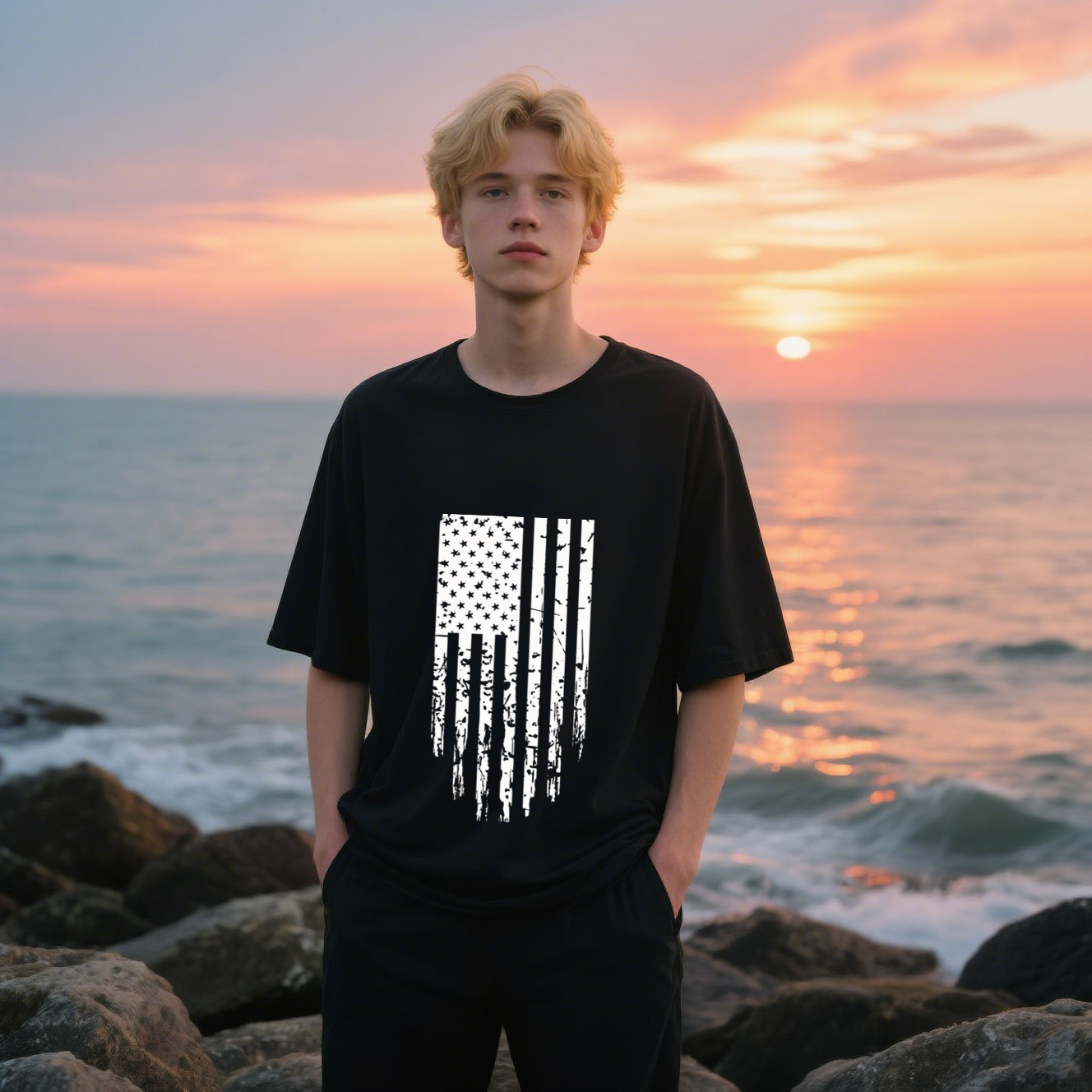 American Flag T-Shirt, For 4th of July, Cotton, Short Sleeve, Crew Neck, Unisex For Men And Women