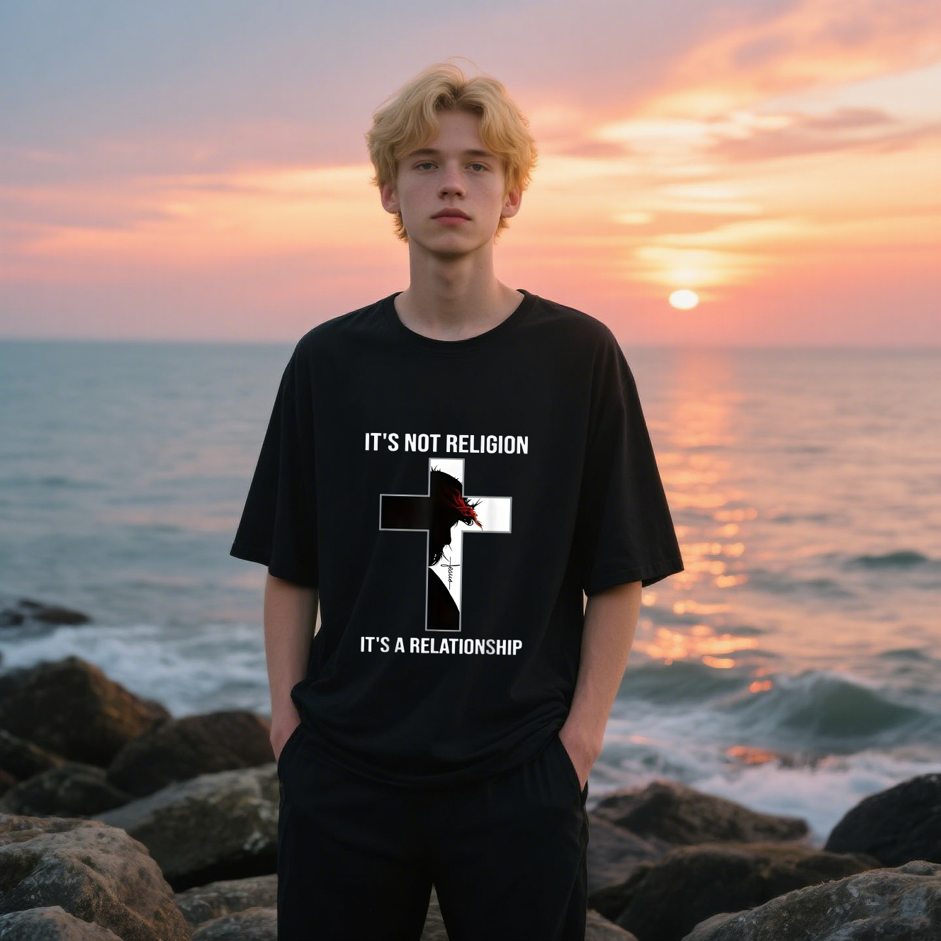 It's Not Religion It's A Relationship With A Man In A Cross T-Shirt, 100% Cotton, Short Sleeve, Crew Neck, Unisex For Men And Women