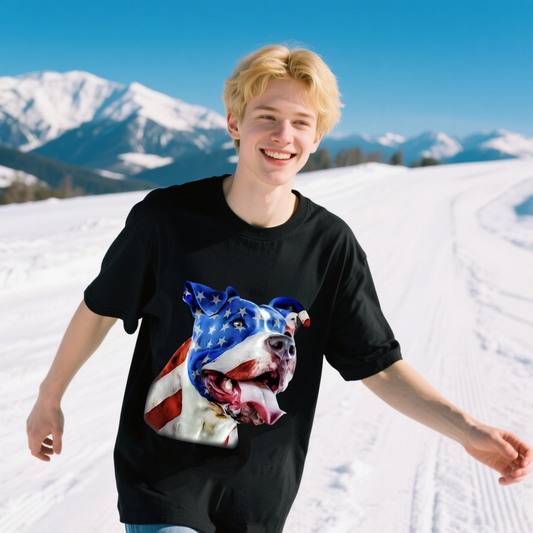 Dog With American Flag Colors T-Shirt, For 4th of July, Cotton, Short Sleeve, Crew Neck, Unisex For Men And Women