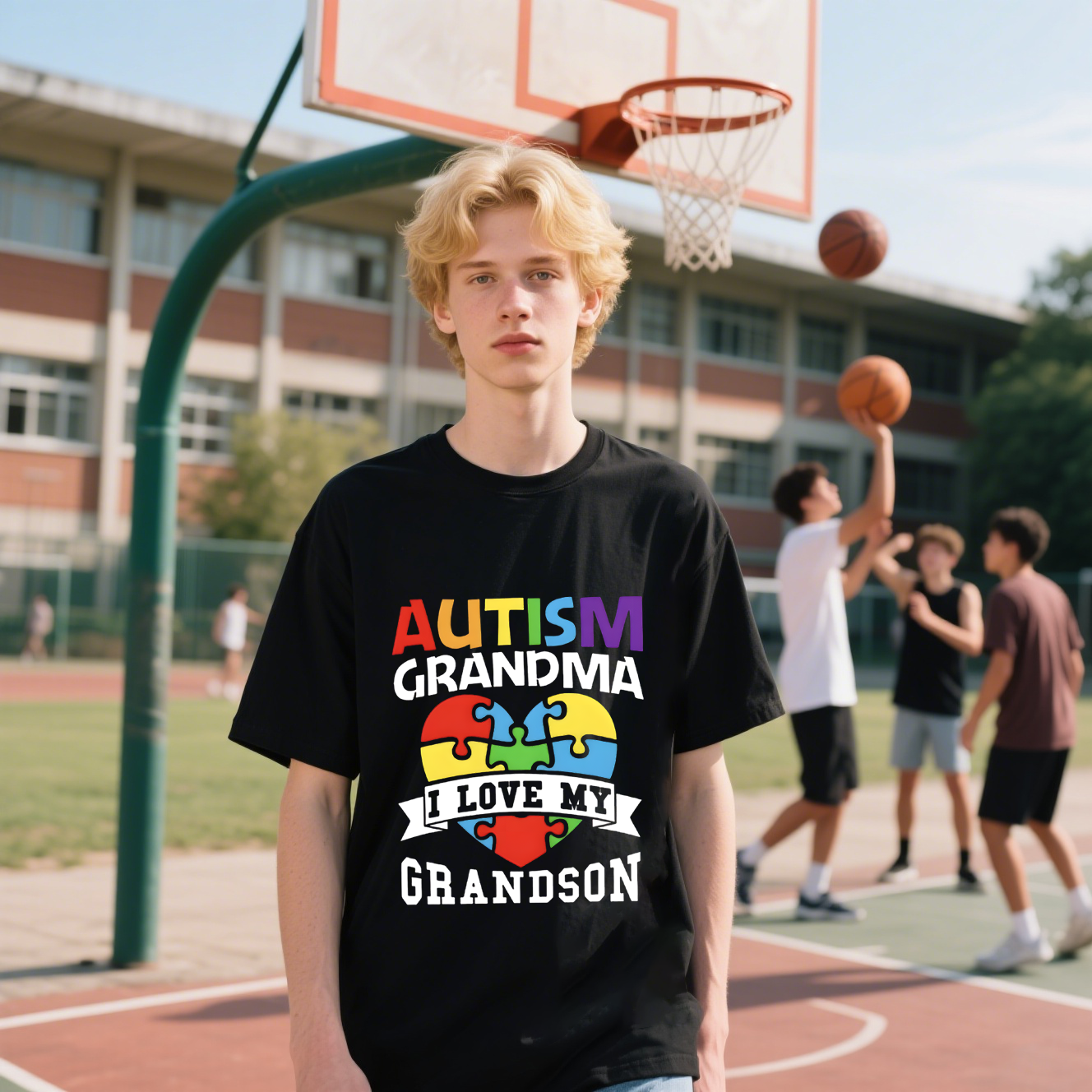 Autism Grandma I Love My Grandson T-Shirt, Cotton, Short Sleeve, Crew Neck, Unisex For Men And Women