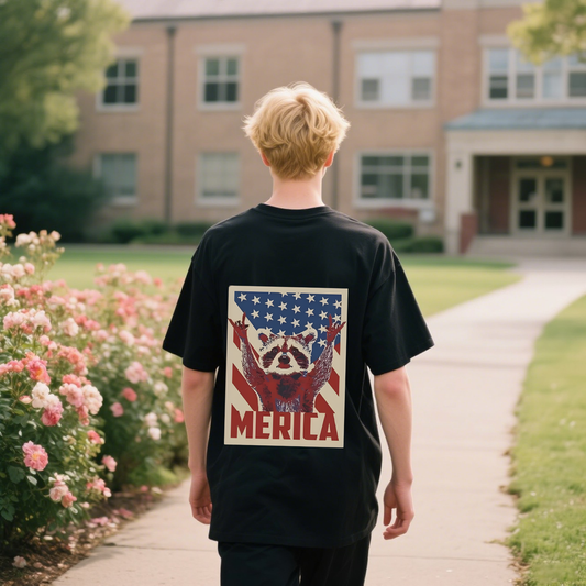 American Flag With Bear T-Shirt, For 4th of July, 100% Cotton, Short Sleeve, Crew Neck, Unisex For Men And Women