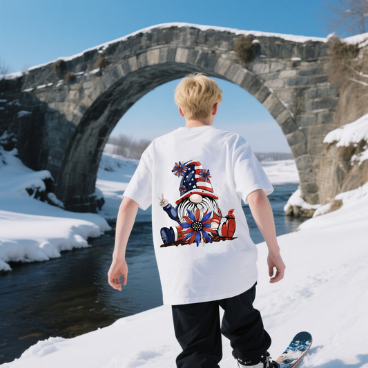 Santa Claus With American FLag T-Shirt, For 4th of July, 100% Cotton, Short Sleeve, Crew Neck, Unisex For Men And Women