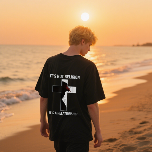It's Not Religion It's A Relationship With A Man In A Cross T-Shirt, 100% Cotton, Short Sleeve, Crew Neck, Unisex For Men And Women