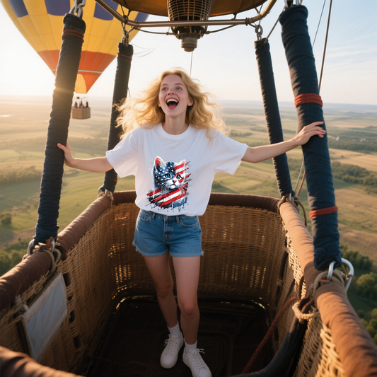 Cat With American Flag Colors T-Shirt, 100% Cotton, Short Sleeve, Crew Neck, Unisex For Men And Women