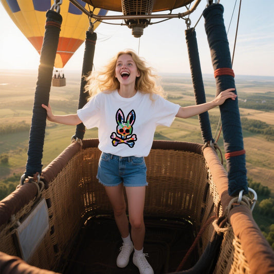 Bone Graphic T-Shirt, Rabbit Design, Hip Hop Style, Unisex, Short Sleeve, Crew Neck, Street Style, Casual, For Summer, Fall and Spring