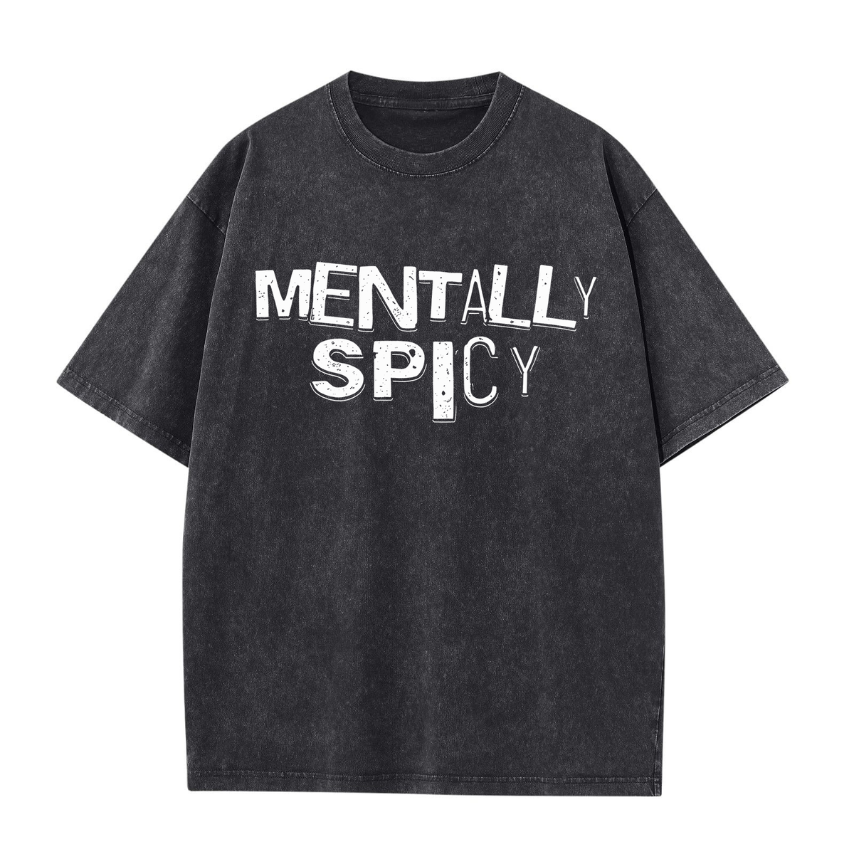 Mentally Spicy Skull Graphic T-Shirt, Edgy Punk Back Print Oversized Black Tee, Funny Sarcastic Gothic Gift for Her