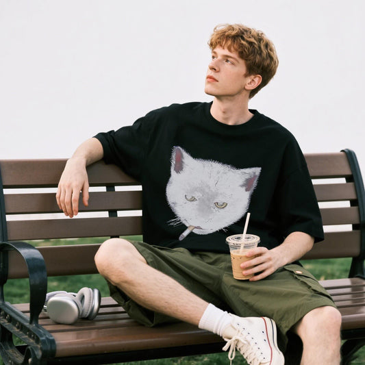 Y2k Smocking Cat T-Shirt, Unisex Vintage Graphic Tees Gothic Grunge Y2k Emo Scene Amity Affliction Style Clothes Men Women Streetwear
