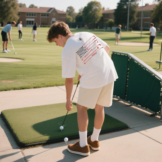 Barstool Golf American Flag Tee, Patriotic Golf Shirt With Red Golf Club Stripes & Star Design, Unisex White Summer T-Shirt For Golf Lovers