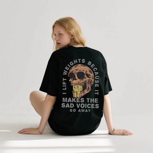 I Lift Weights Because It Makes Sad Voices Go Away Tee Collar Cotton Top Jersey Unisex T-Shirt