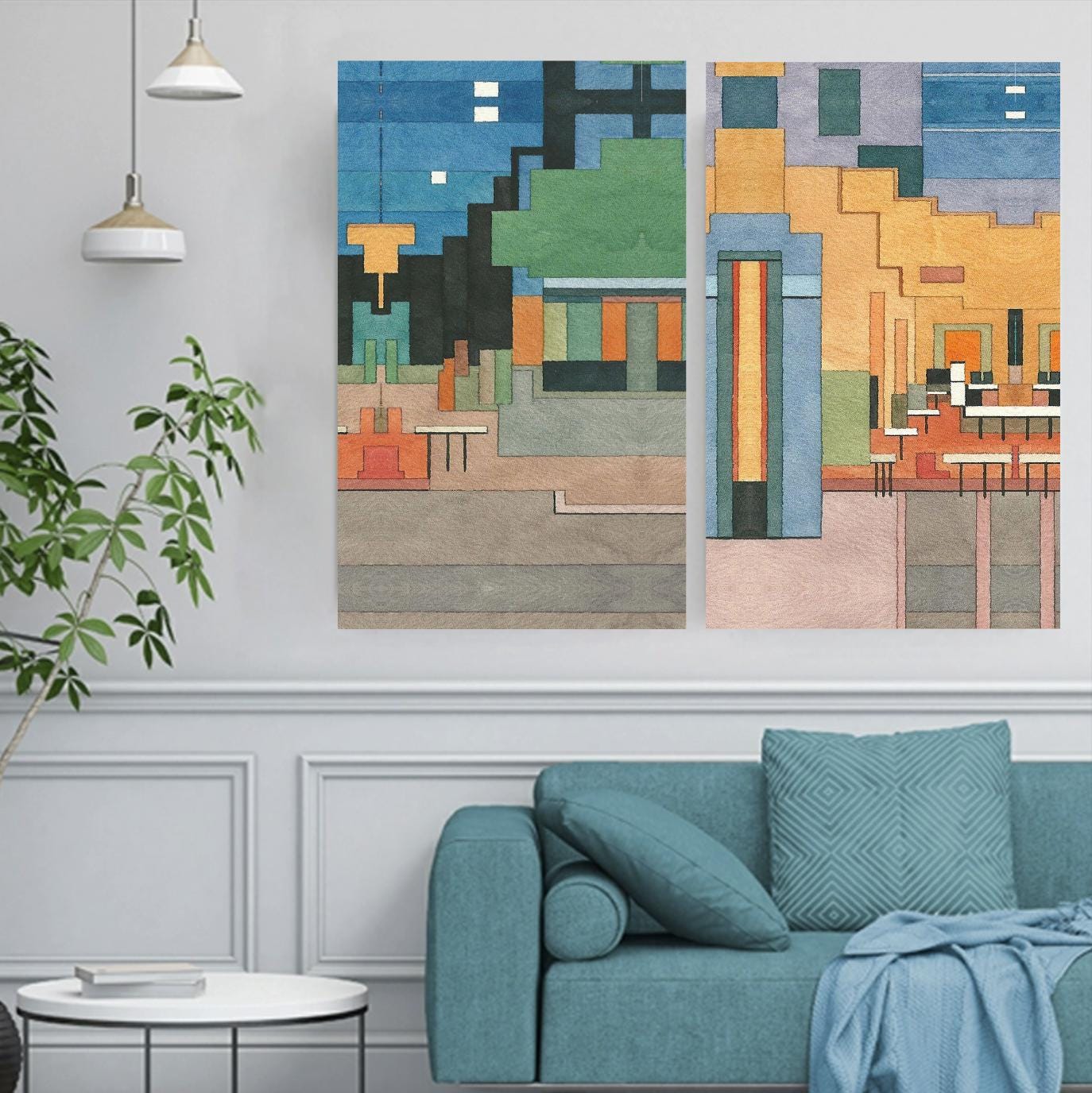 Abstract Canvas Wall Art Decor, 12x24x2 Pieces, for Living Room, Bedroom, Bathroom, Kitchen, Home and Office