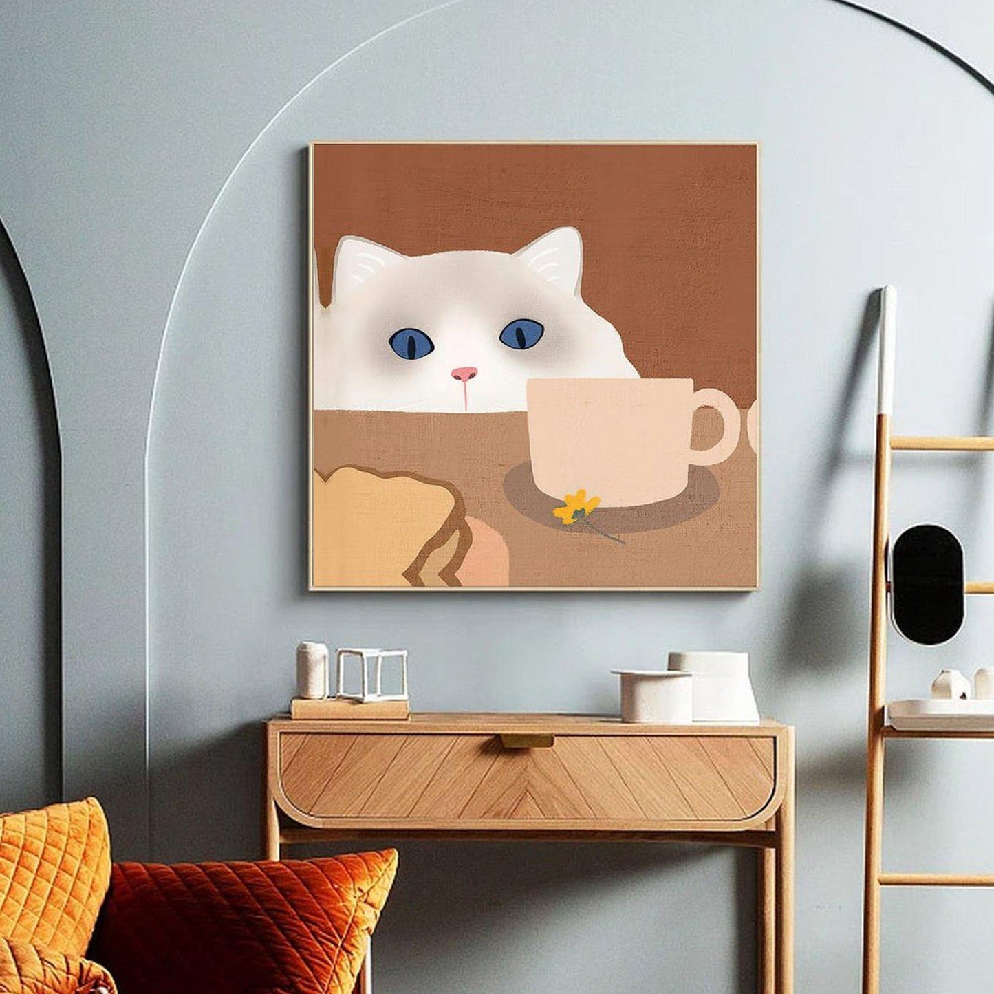 Abstract Cat Canvas Wall Art, 20x20 inches, for Living Room, Bedroom, Bathroom, Kitchen, Home and Office