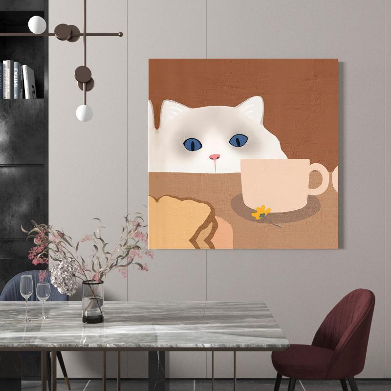 Abstract Cat Canvas Wall Art, 20x20 inches, for Living Room, Bedroom, Bathroom, Kitchen, Home and Office