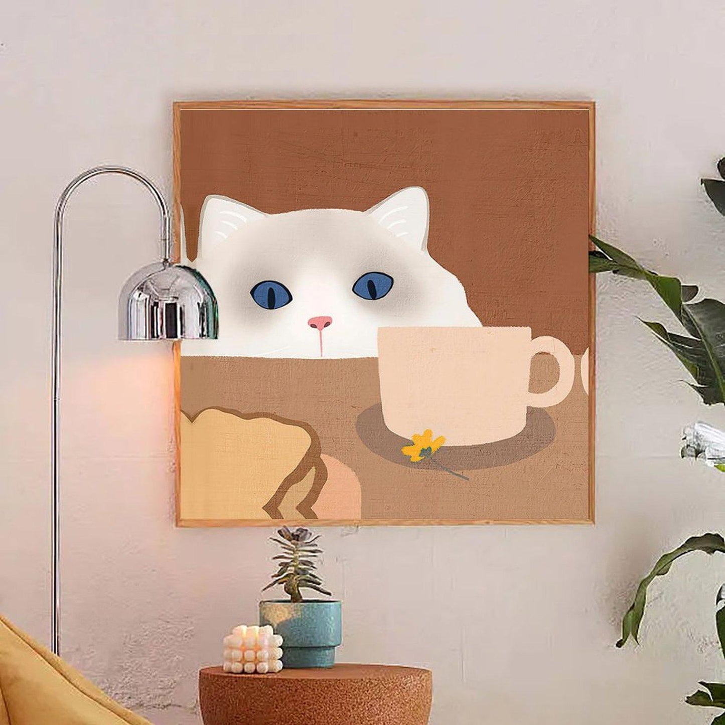 Abstract Cat Canvas Wall Art, 20x20 inches, for Living Room, Bedroom, Bathroom, Kitchen, Home and Office