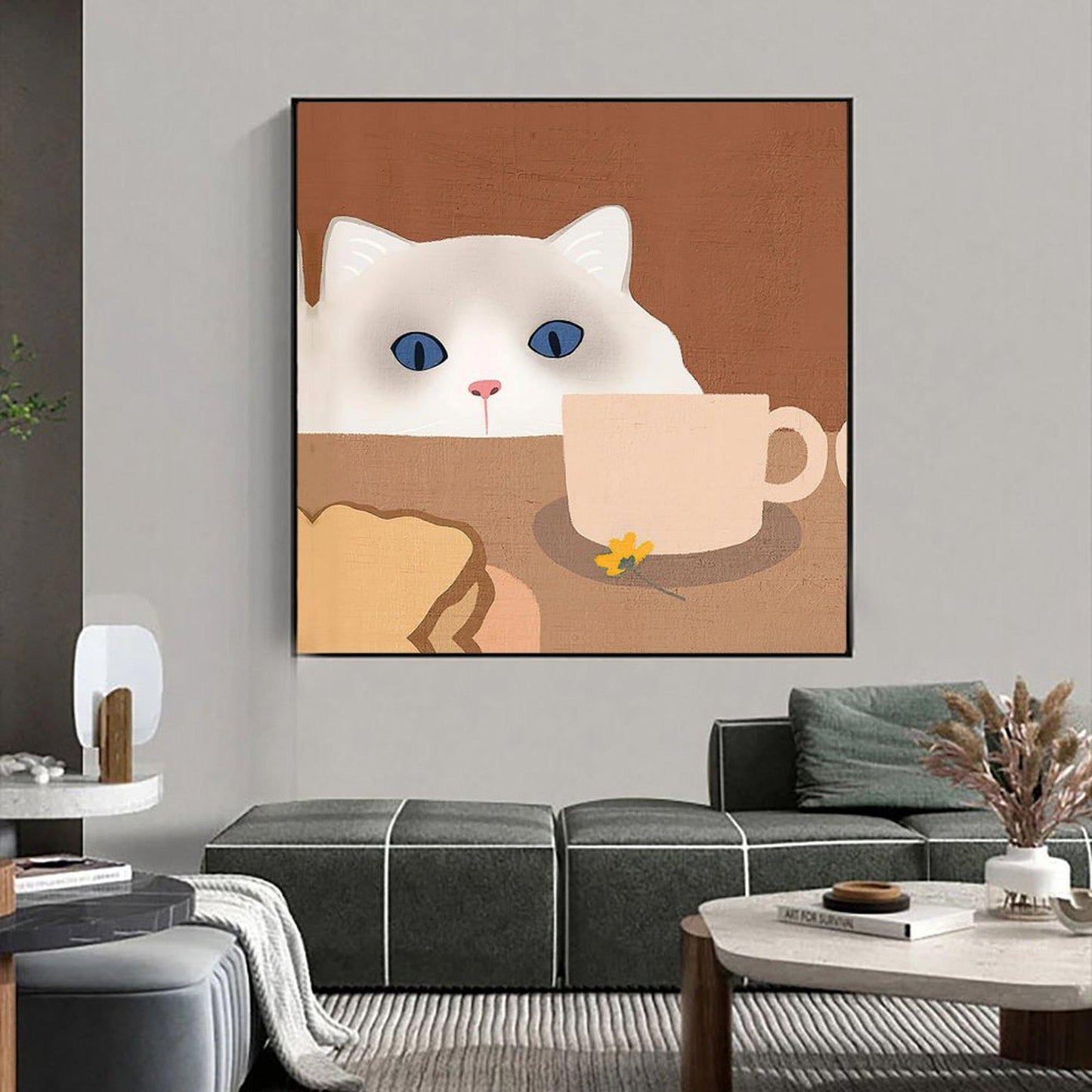 Abstract Cat Canvas Wall Art, 20x20 inches, for Living Room, Bedroom, Bathroom, Kitchen, Home and Office