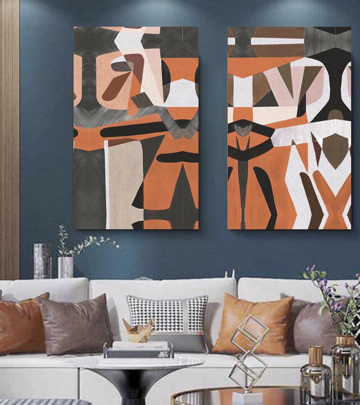 Abstract Canvas Wall Art Decor, 12x24x2 Pieces, for Living Room, Bedroom, Bathroom, Kitchen, Home and Office